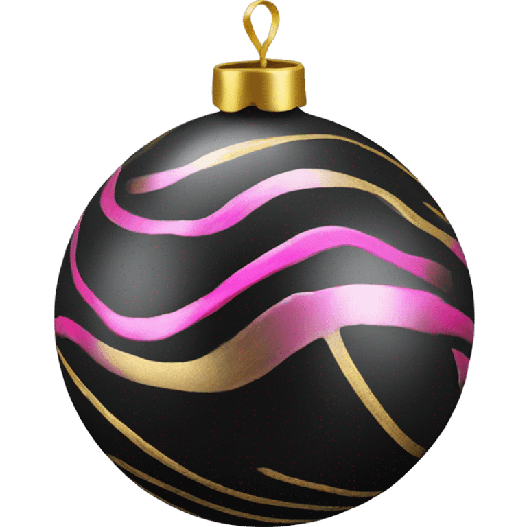 Realistic black and pink metallic christmas bauble with gold accents.  emoji