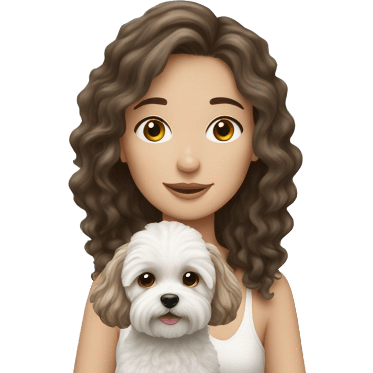 Brunette long haired girl with white maltipoo emoji