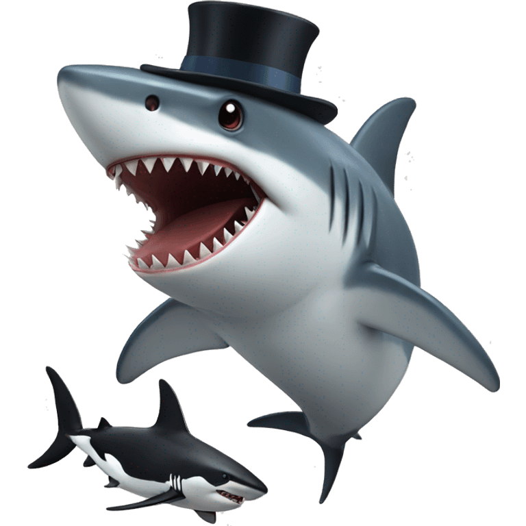 Shark with a top hat eating a penguin  emoji