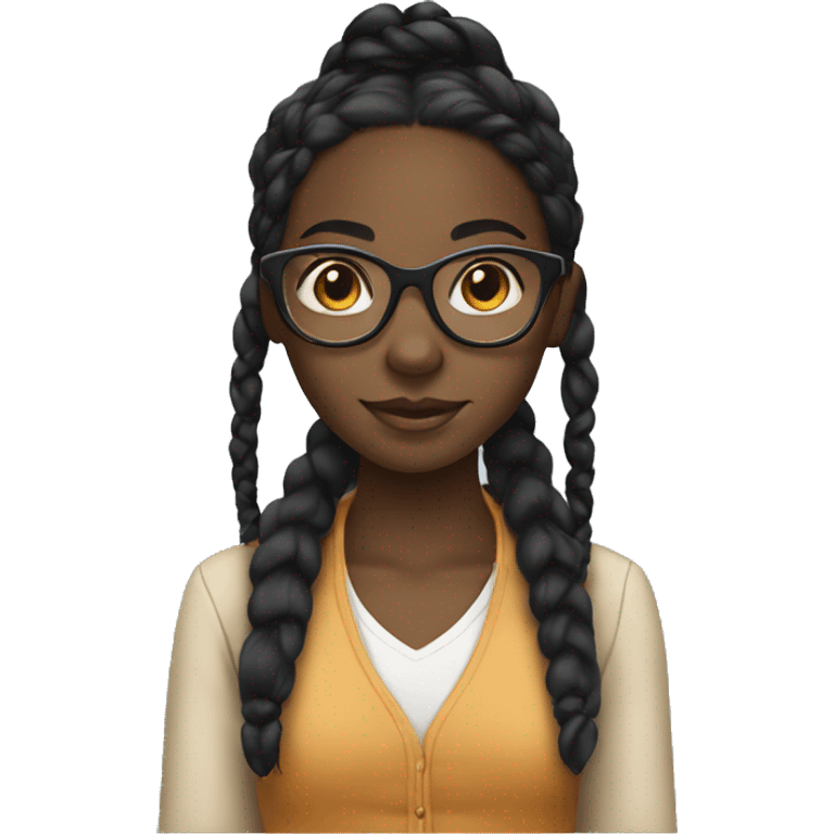 A black girl with clear glasses and black braids emoji