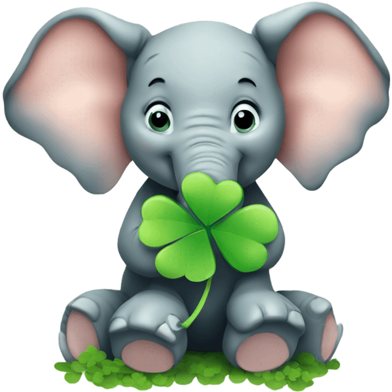 Sitting Elephant holding a 4 leaf clover in its trunk emoji