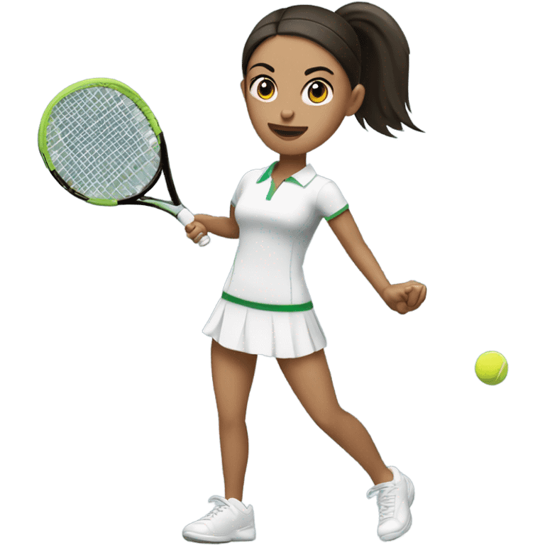 White skinned woman dark hair straight in ponytail hitting tennis ball emoji