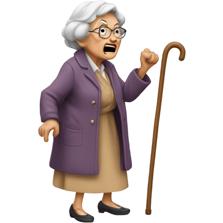 Old lady with cane yelling emoji