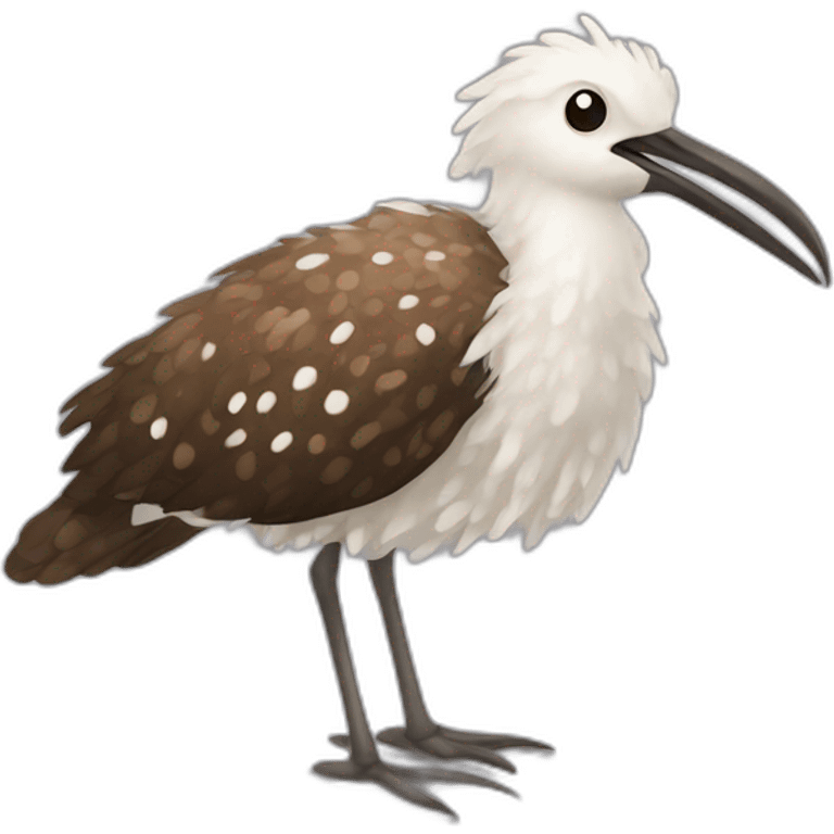 fluffy brown speckled sea bird with white spots and long legs and beak emoji