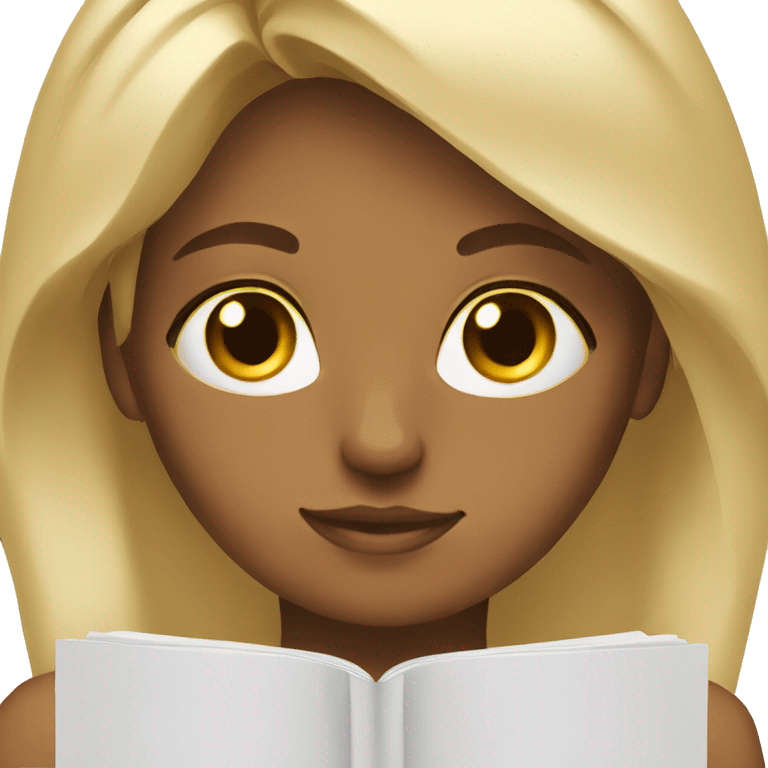 Blonde girl brown eyes studying emoji