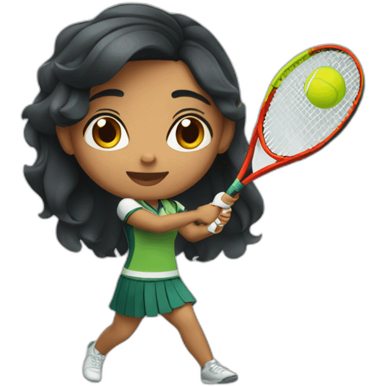 indian girl teenager playing tennis wearing a spartan uniform with wavy black hair emoji