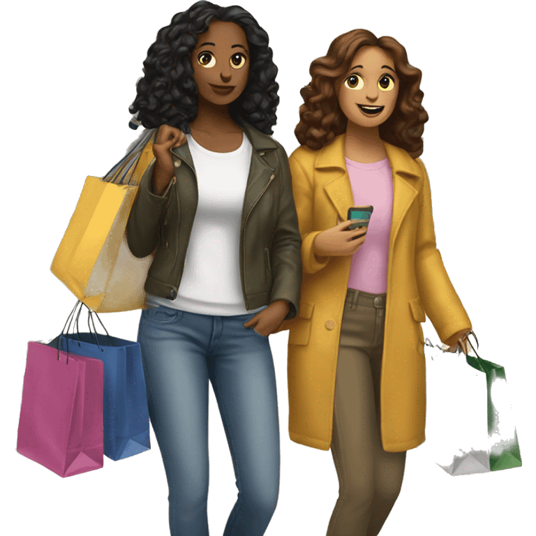 Realistic Two best friends shopping together with bags  emoji