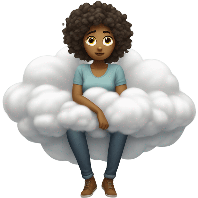 Woman dizzy on a cloud emoji