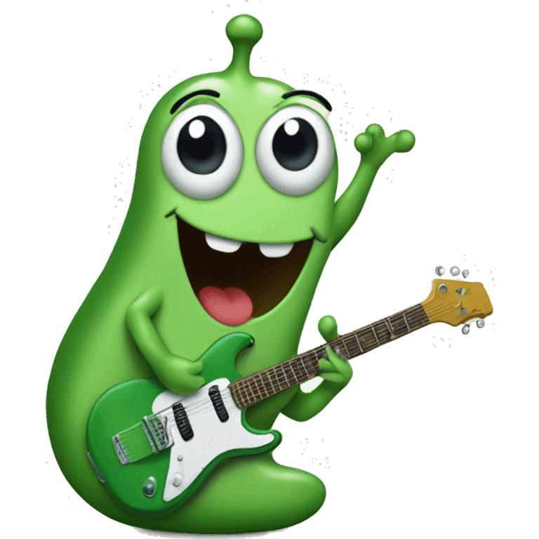 Happy green slug playing electric guitar emoji