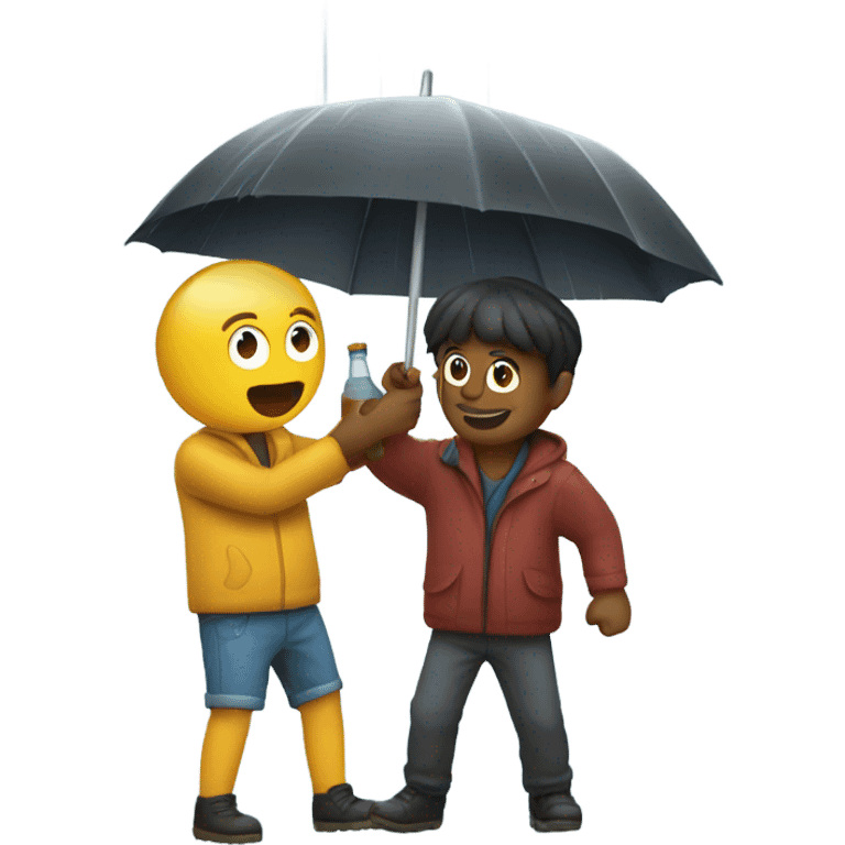 friends playing with a bottle ship in the rain emoji