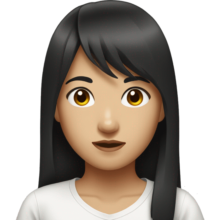 Asian girl in a white t-shirt with dark long hair deep brown eyes bangs emoji