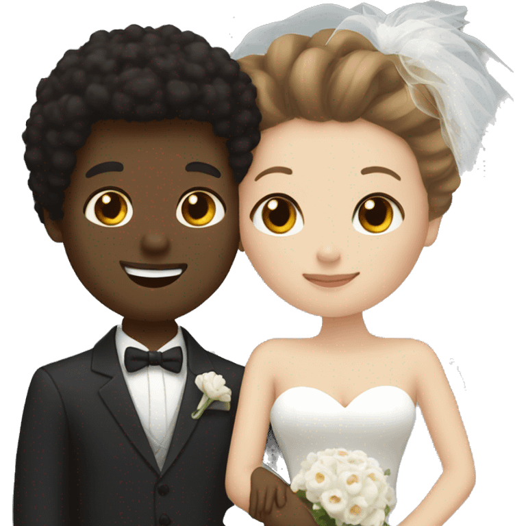 black man, afro hair, white woman, brown hair, hugging wedding emoji