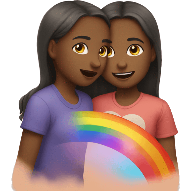 two girls kissing with a rainbow background  emoji