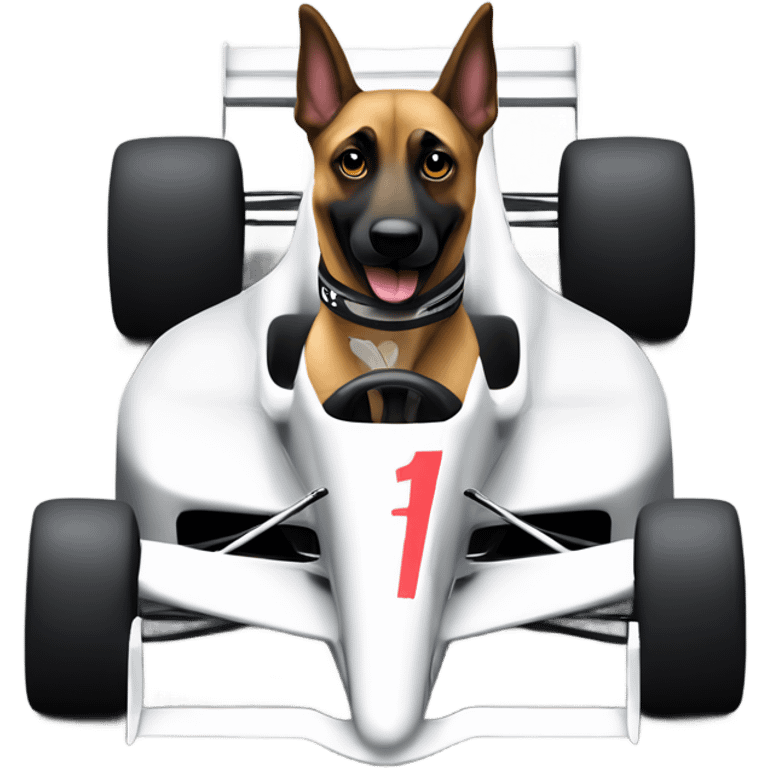 Malinois dog in a formula one race car emoji