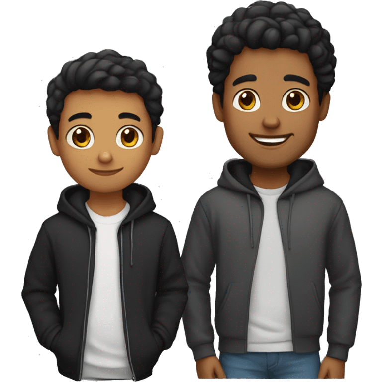 Brown man with straight hair and no facial hair and happy with hoodie black hoodie and kid emoji