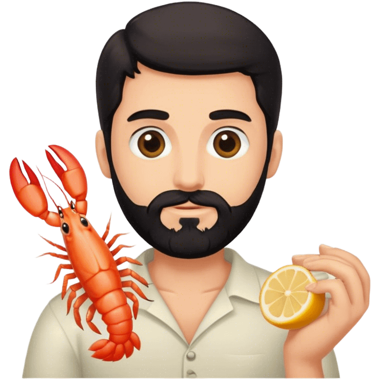 caucasian phd graduate with black beard and a shrimp emoji