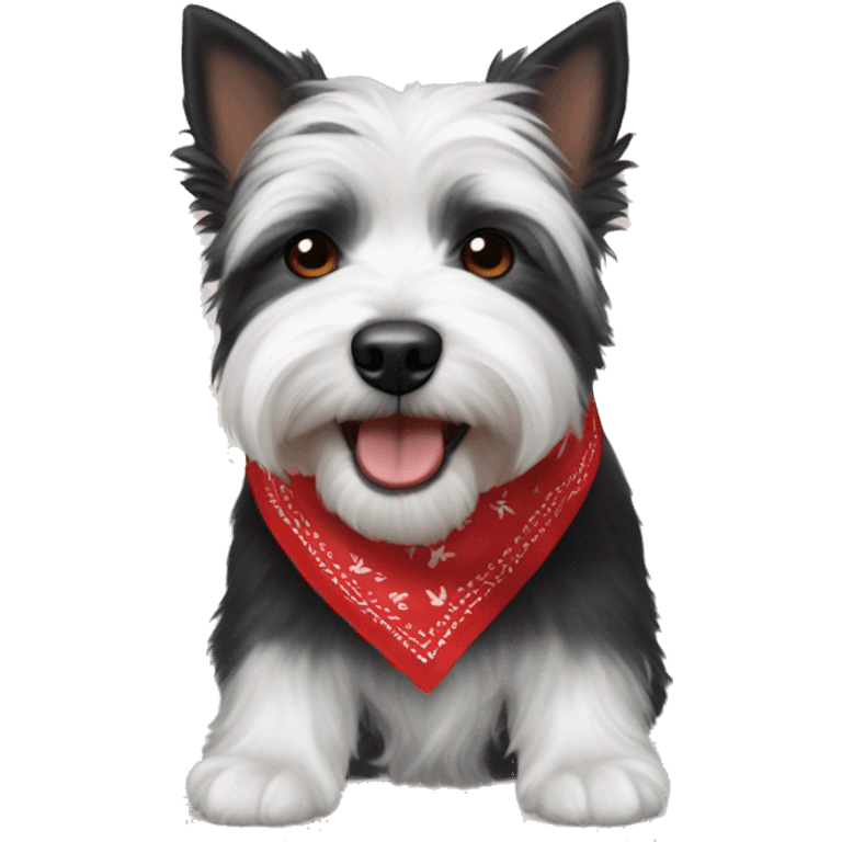 small black westie and daschnaud mix with a red bandana around the neck emoji