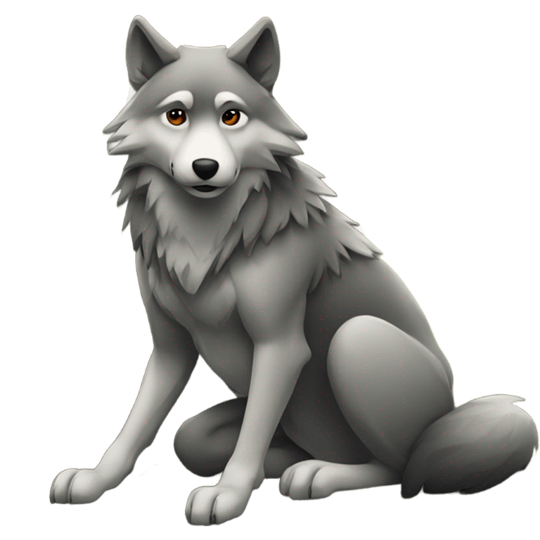 Wolf sitting next to tree in forest emoji