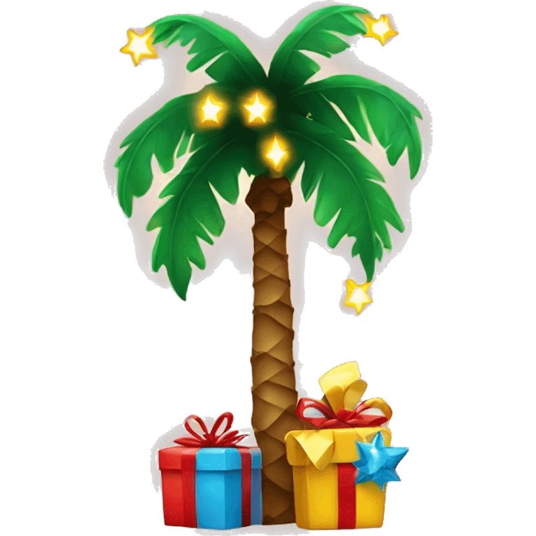 Palm tree with Christmas lights and presents emoji