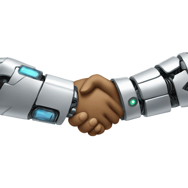 two robots and one person shaking hands in triangle stan emoji