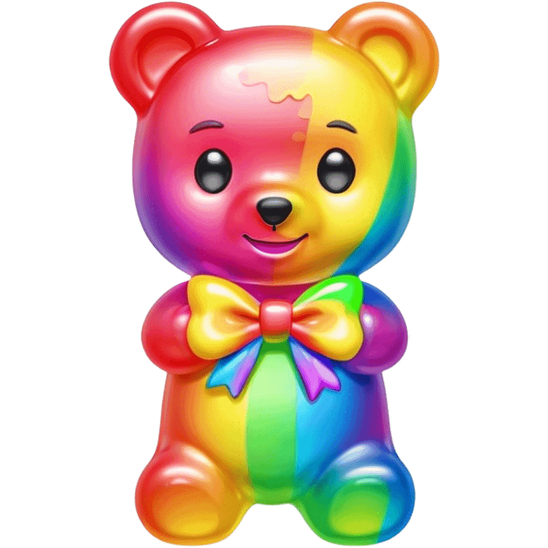 A neon rainbow girl gummy bear with bow emoji