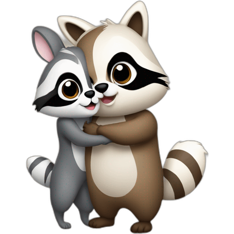 Raccoon and bunny stand hug emoji