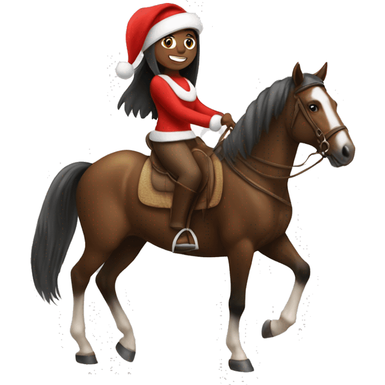 Girl riding horse with Santa hat emoji