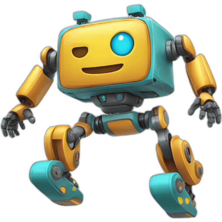 a cheerful multi-colored jumping robot emoji