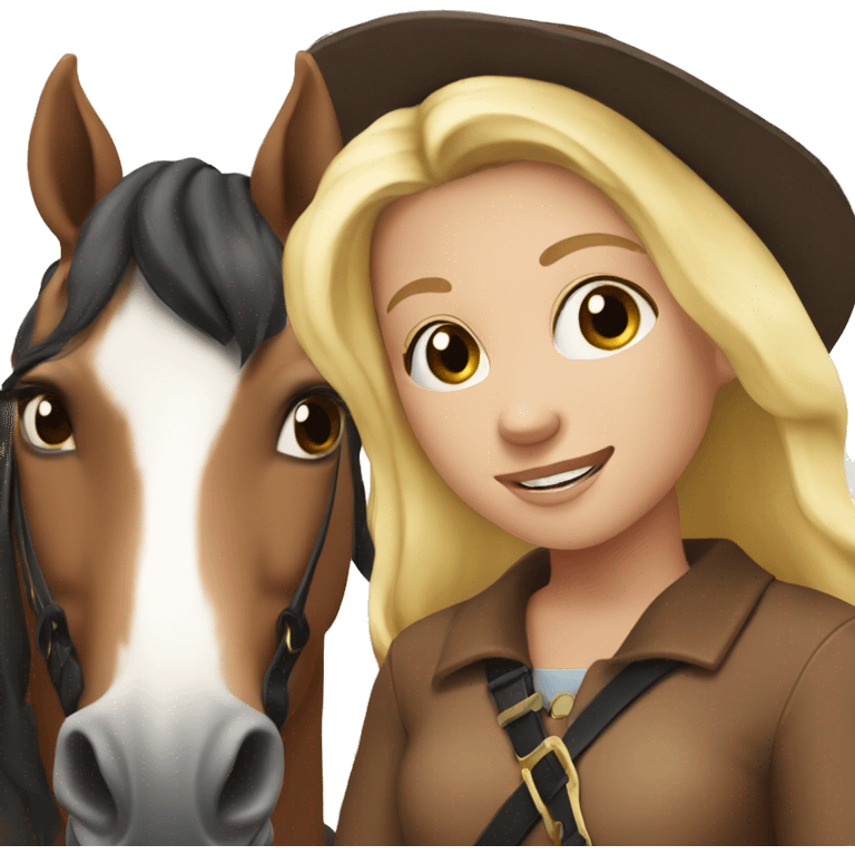 Blonde girl on brown horse with black hair  emoji