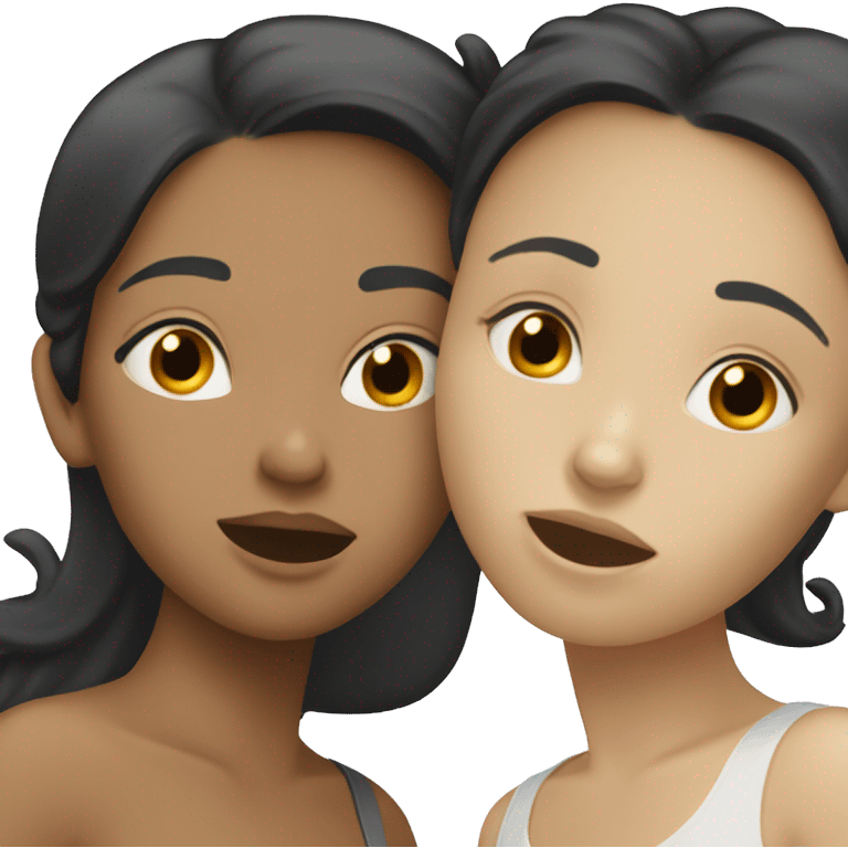 Lesbians kissing. They have long black hair and white skin color. emoji