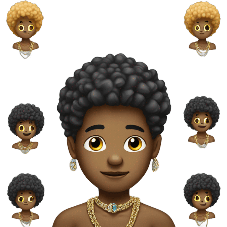 squatting afro boy with jewelry emoji