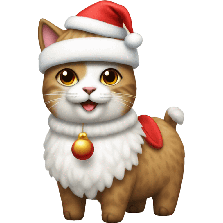 Cat wearing a Santa hat riding an alpaca emoji