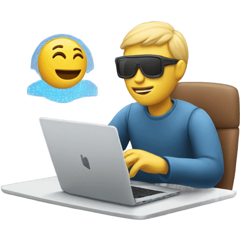 A guy working in a laptop and the laptop showing the artificial intelligence in the screen  emoji