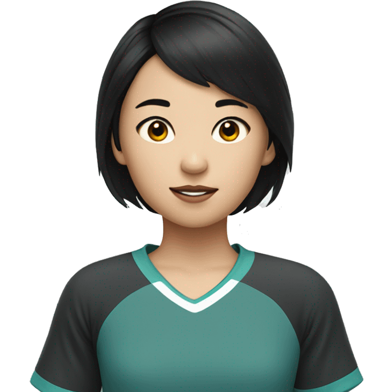 Chinese girl with short black hair who play hockey emoji