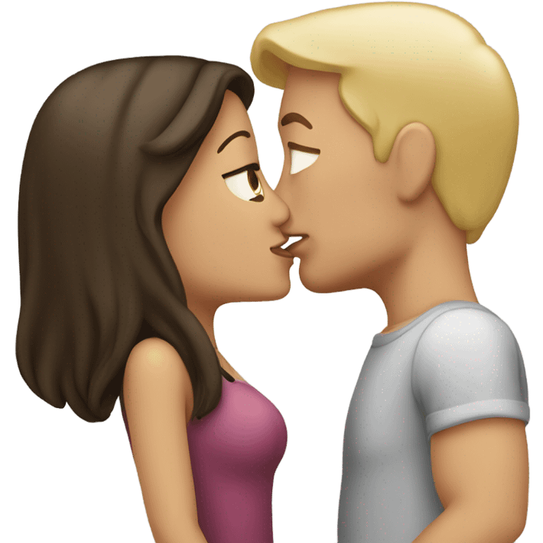 brunette girl kissing blonde man emoji