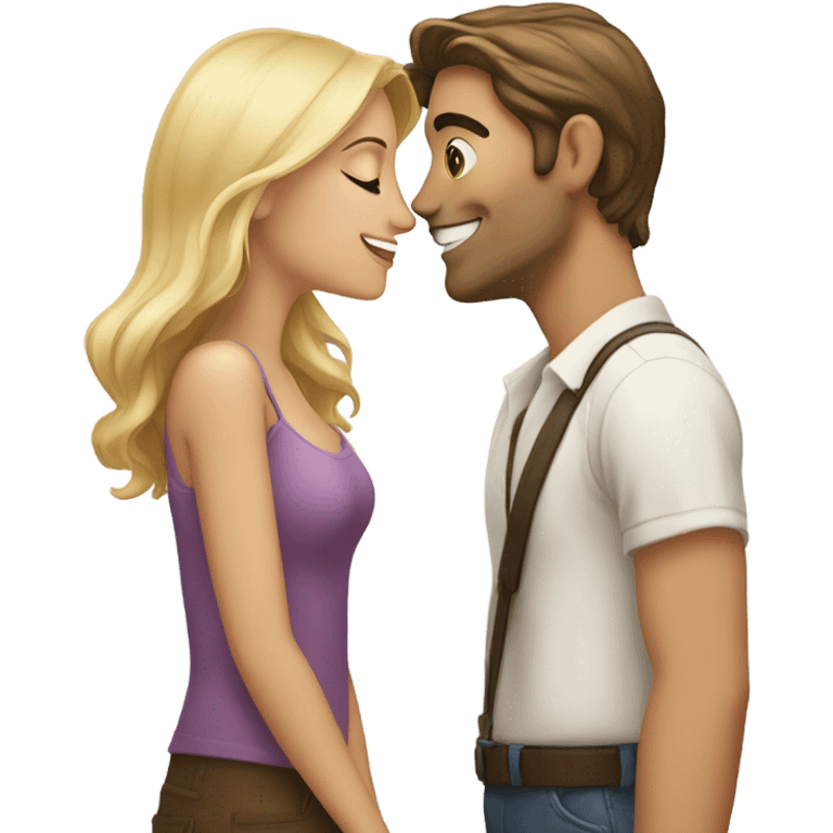 kiss blonde guy brunette girl emoji