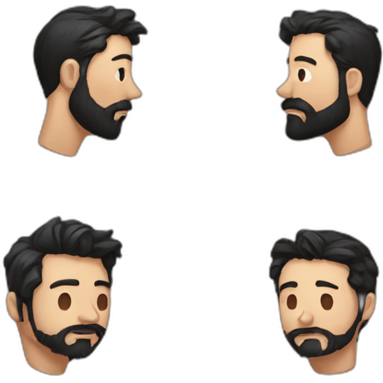 Man with black hair and ginger beard kiss man with black hair and shaved bear emoji