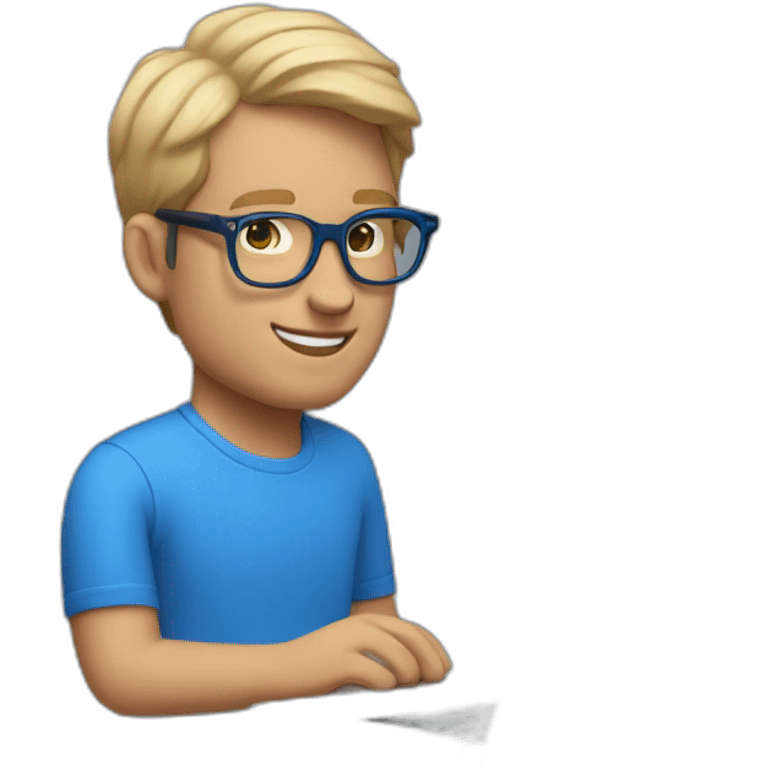 "A man with light hair, wearing a blue shirt, with Tom Ford glasses, working on his MacBook Air." emoji