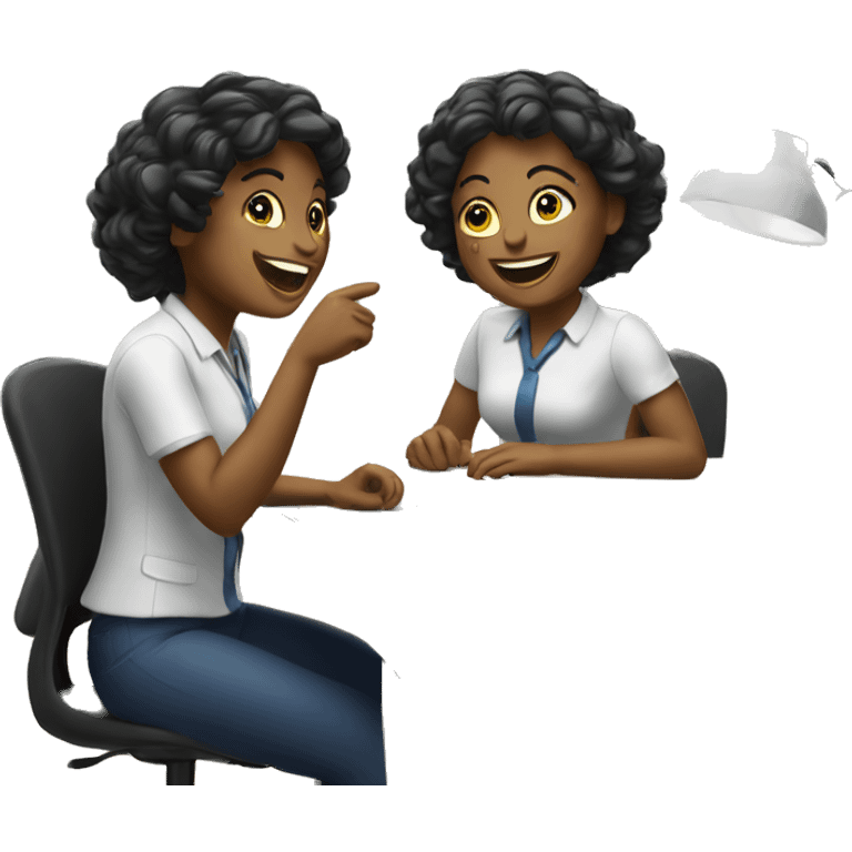 Two girls laughing at work desk  emoji