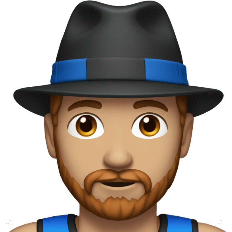 35 years old, male, red hair, black basketball hat, blue eyes, pale complexion, thick beard and thin mustache emoji