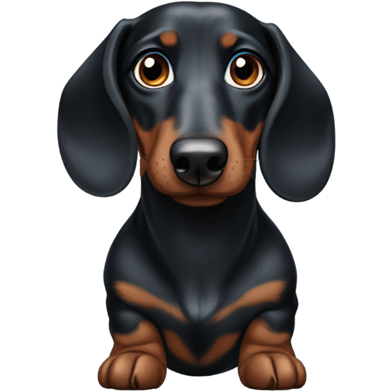 A black dapple dachshund with a Brown and a blue eye  emoji