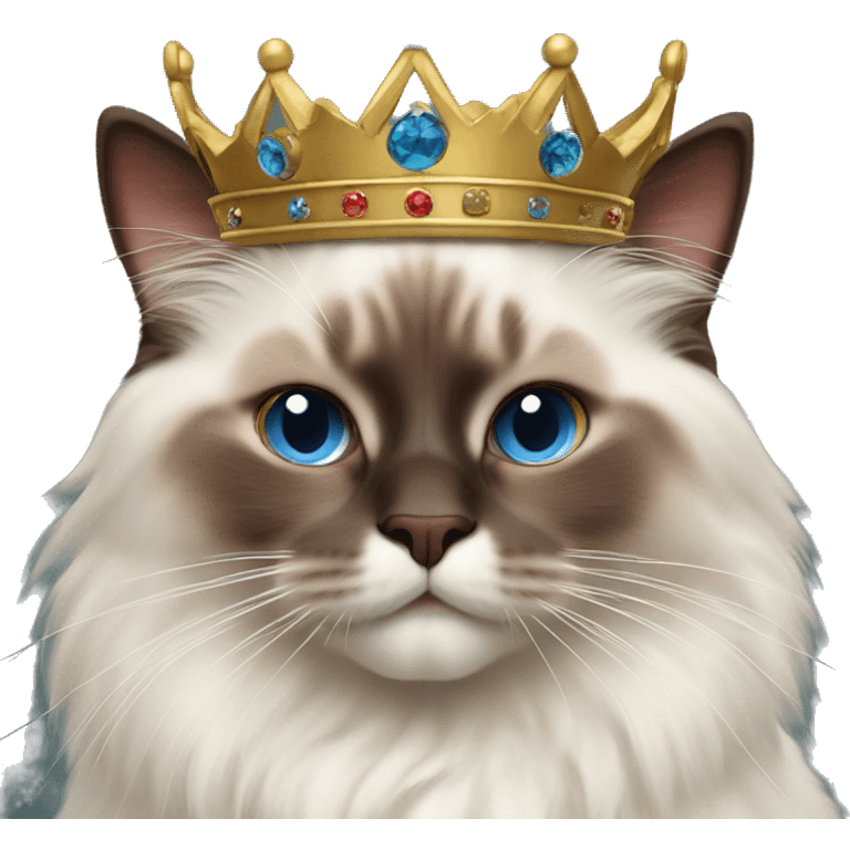 Chocolate point ragdoll cat with a king crown emoji