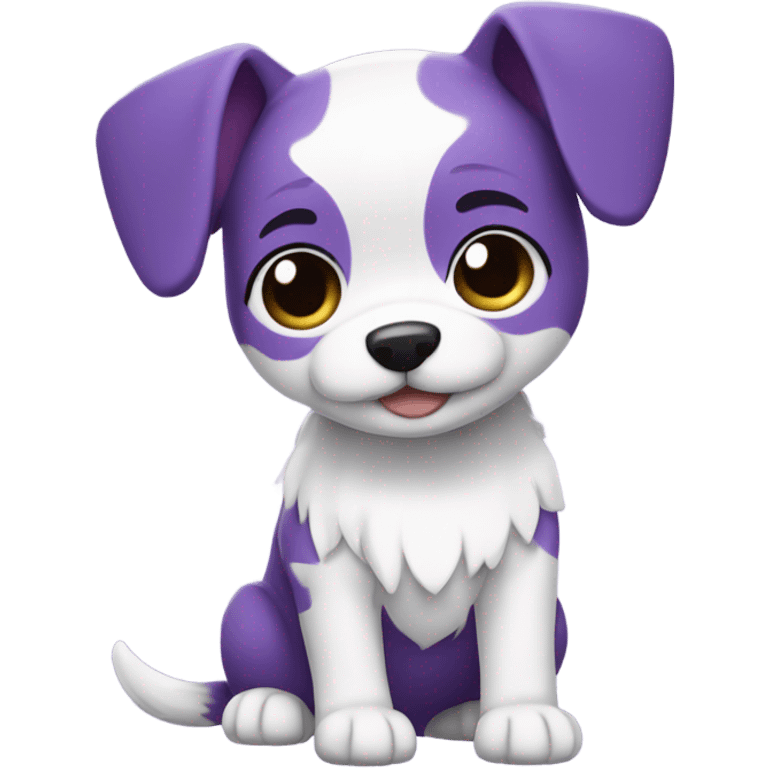 Purple Chibi Dog with Folded ears, white face, white paws, Full Body emoji