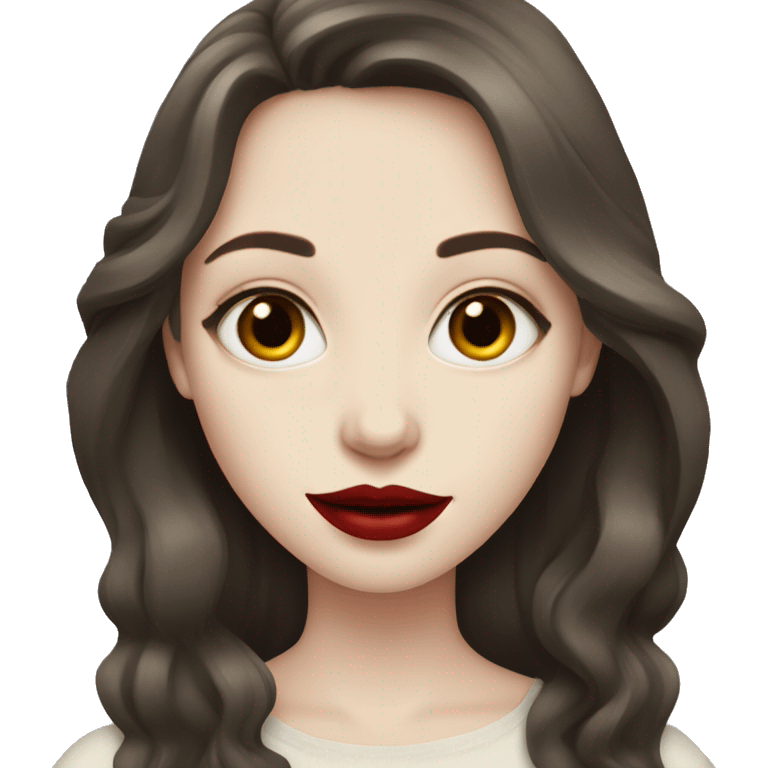 Pale skin girl with long dark brown hair and red lipstick emoji