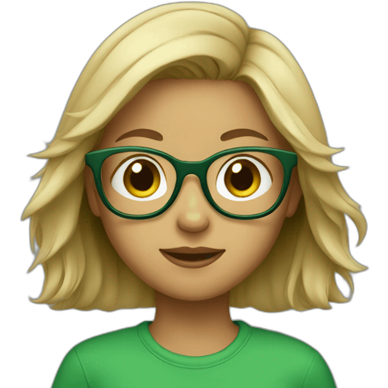 girl wearing green tshirt and glasses emoji