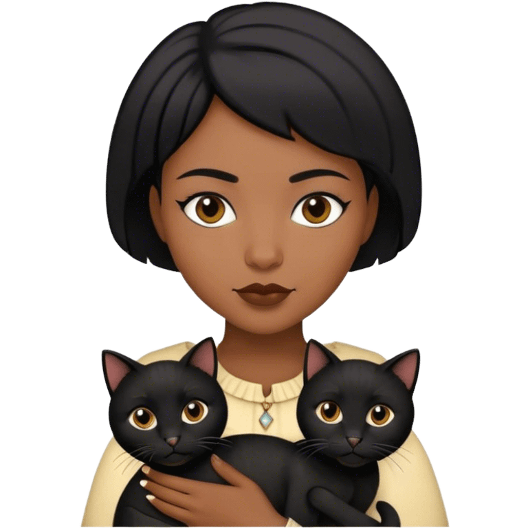 Short black hair  woman holding two Black cats emoji