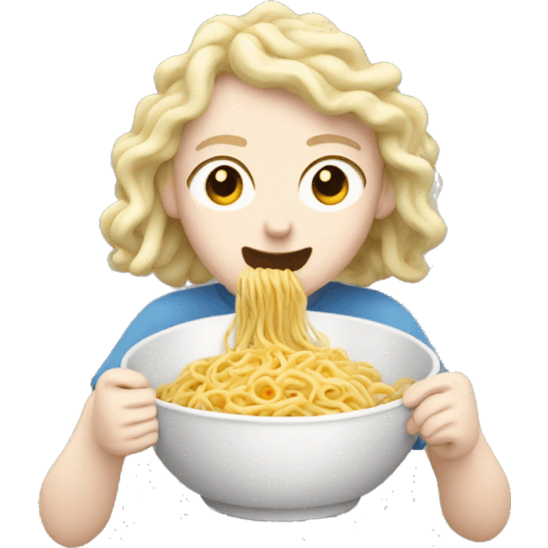 Pale person eating noodles emoji