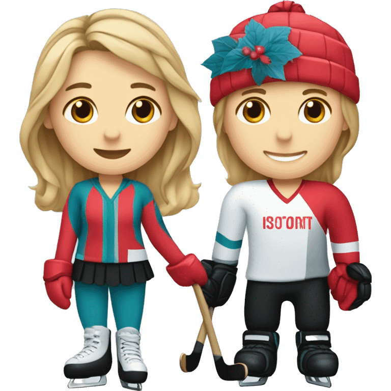 Figure skater and hockey player couple emoji