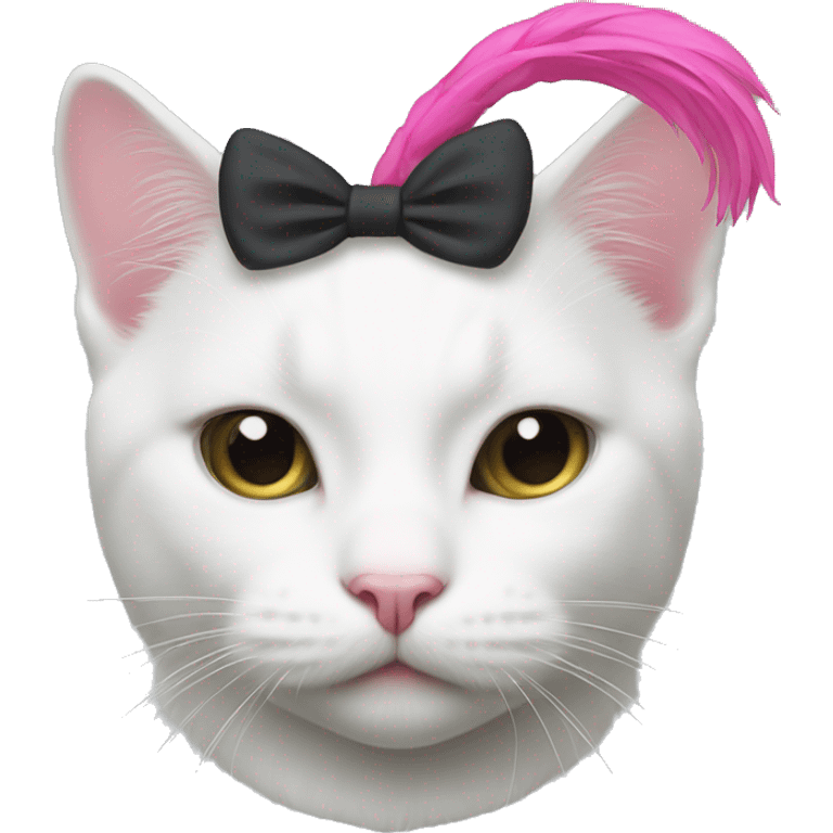 White cat with a pink riñón emoji