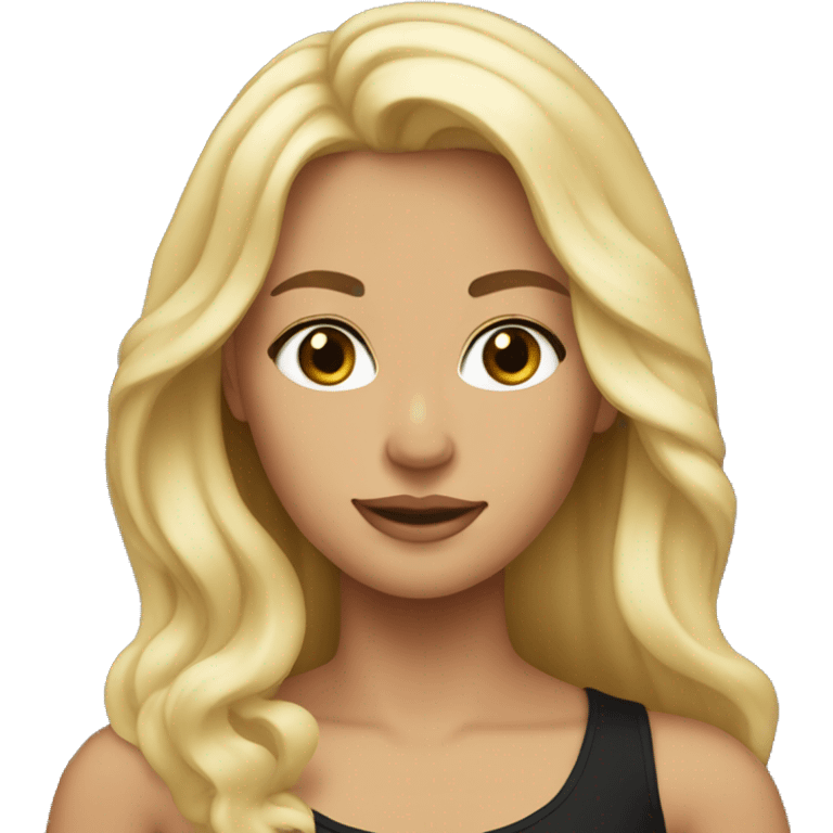 long blonde haired women with tan skin and black top emoji